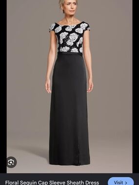 Oleg Cassini Black and White Dress with Sequin Detail